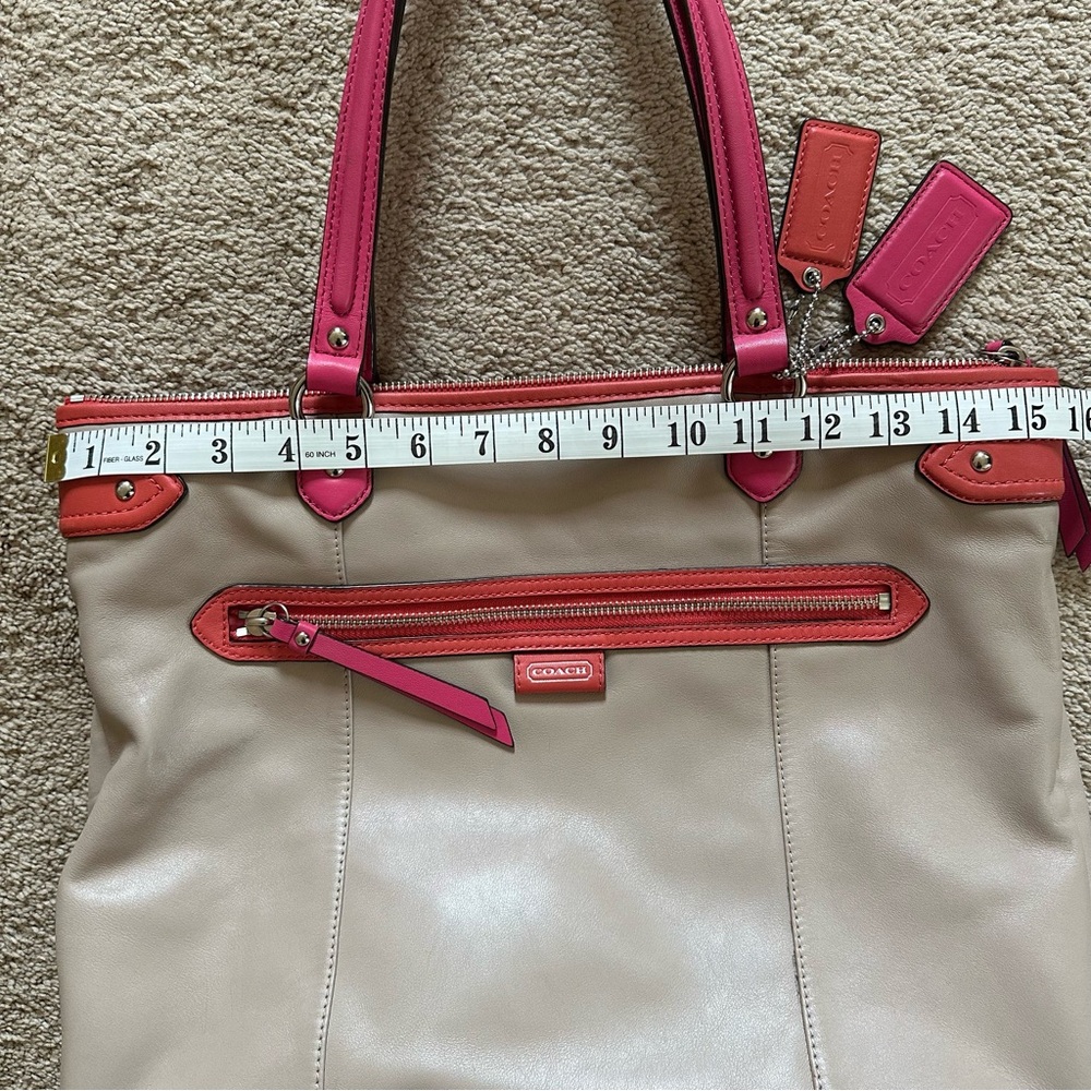 Coach Daisy Spectator Leather Emma Tote in Coral Fuchsia Pink and Tan - Picture 9 of 11